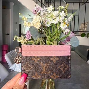 Monogram Pink and Brown Card Holder